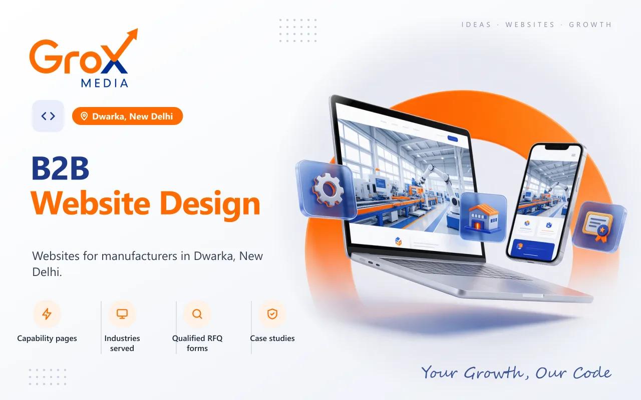 B2B Website Designing Company in Dwarka — Grox Media b2b website on laptop and mobile