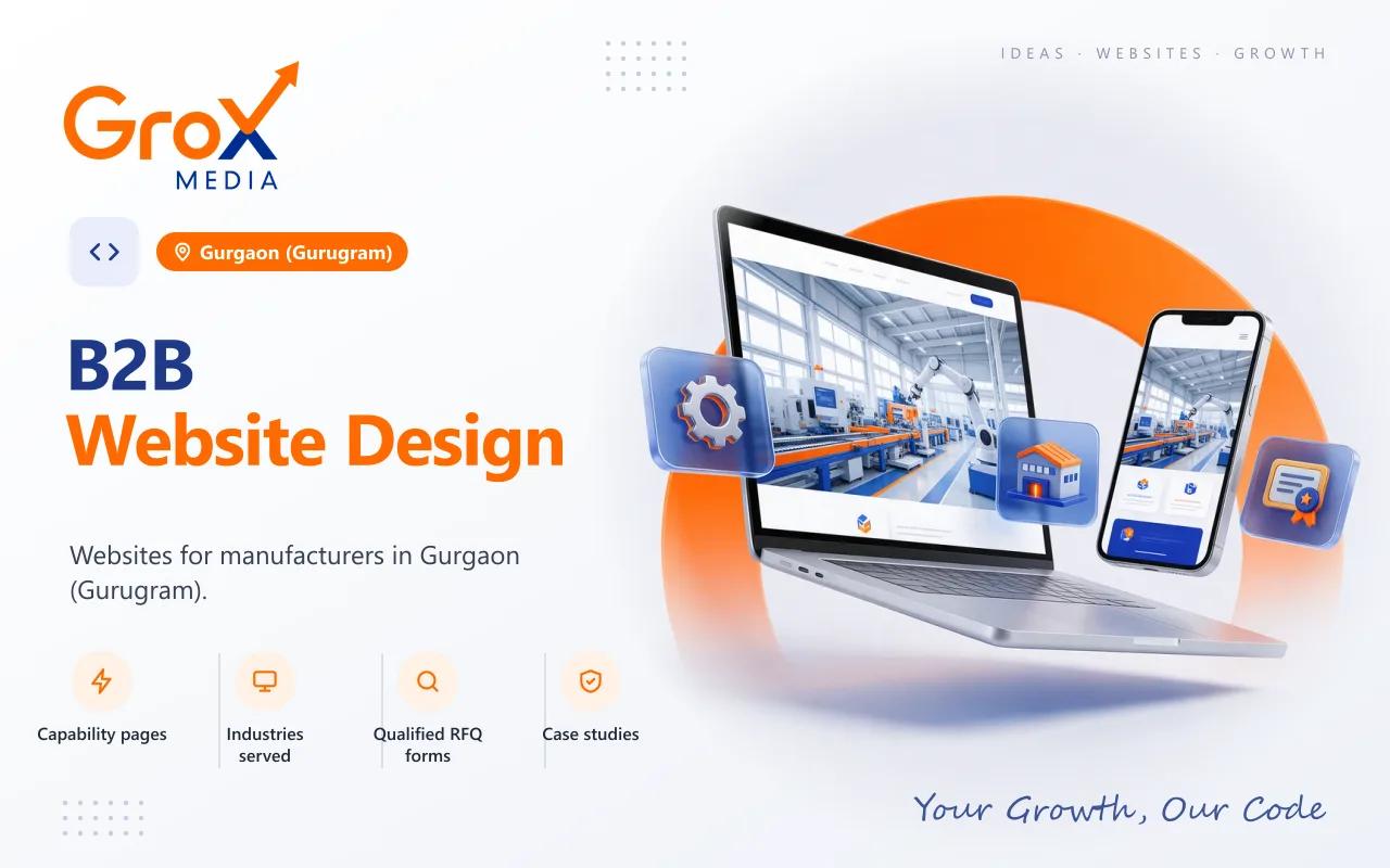 B2B Website Designing Company in Gurgaon — Grox Media b2b website on laptop and mobile
