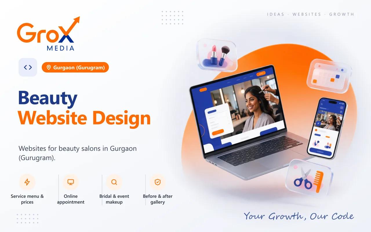 Beauty Website Designing Company in Gurgaon — Grox Media beauty website on laptop and mobile
