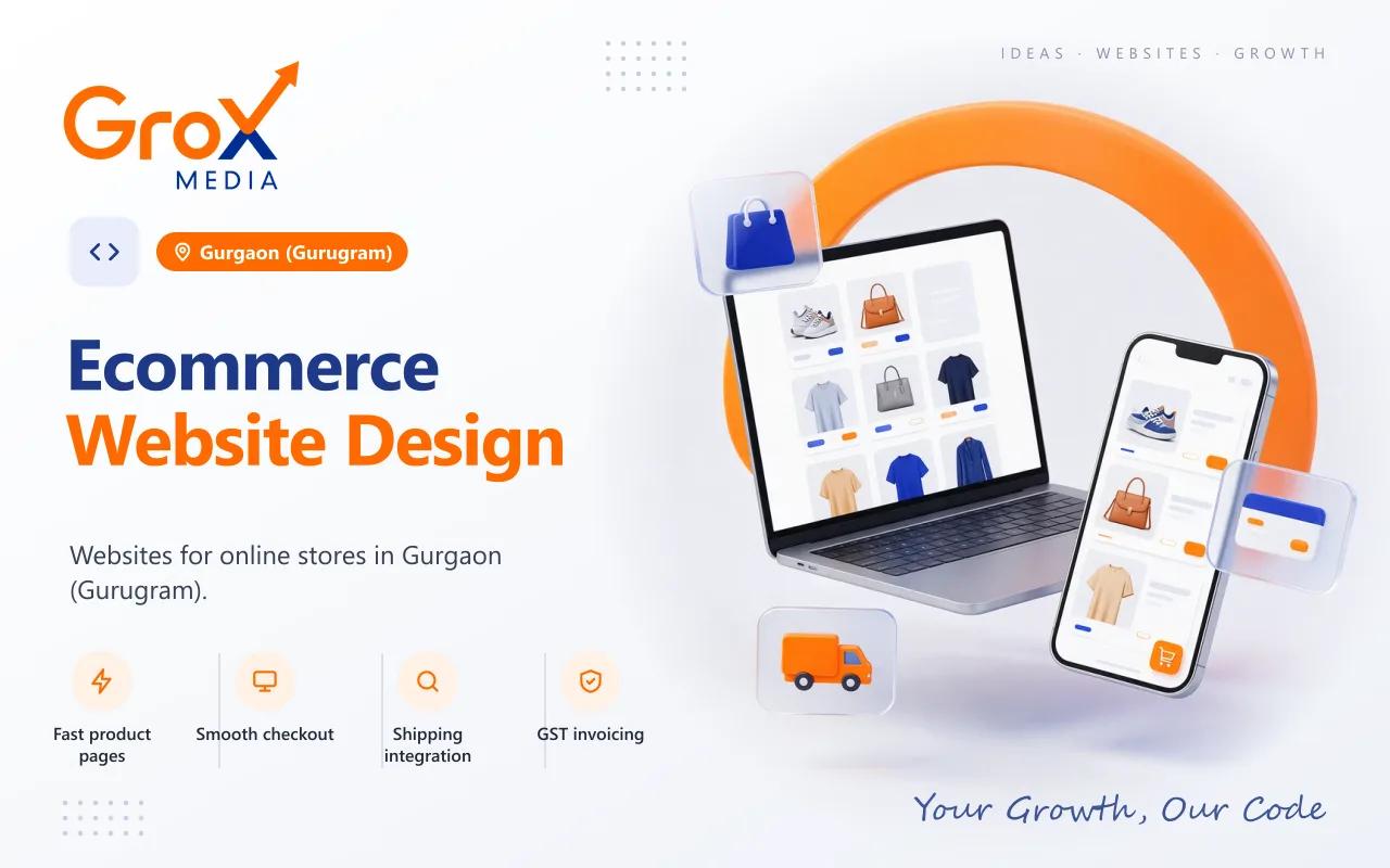 Ecommerce Website Designing Company in Gurgaon — Grox Media ecommerce website on laptop and mobile