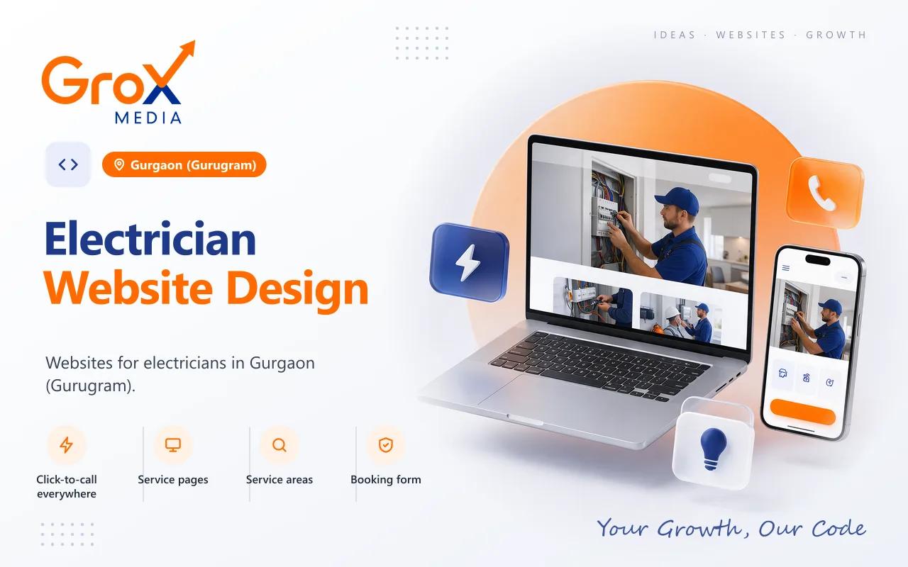 Electrician Website Designing Company in Gurgaon — Grox Media electrician website on laptop and mobile