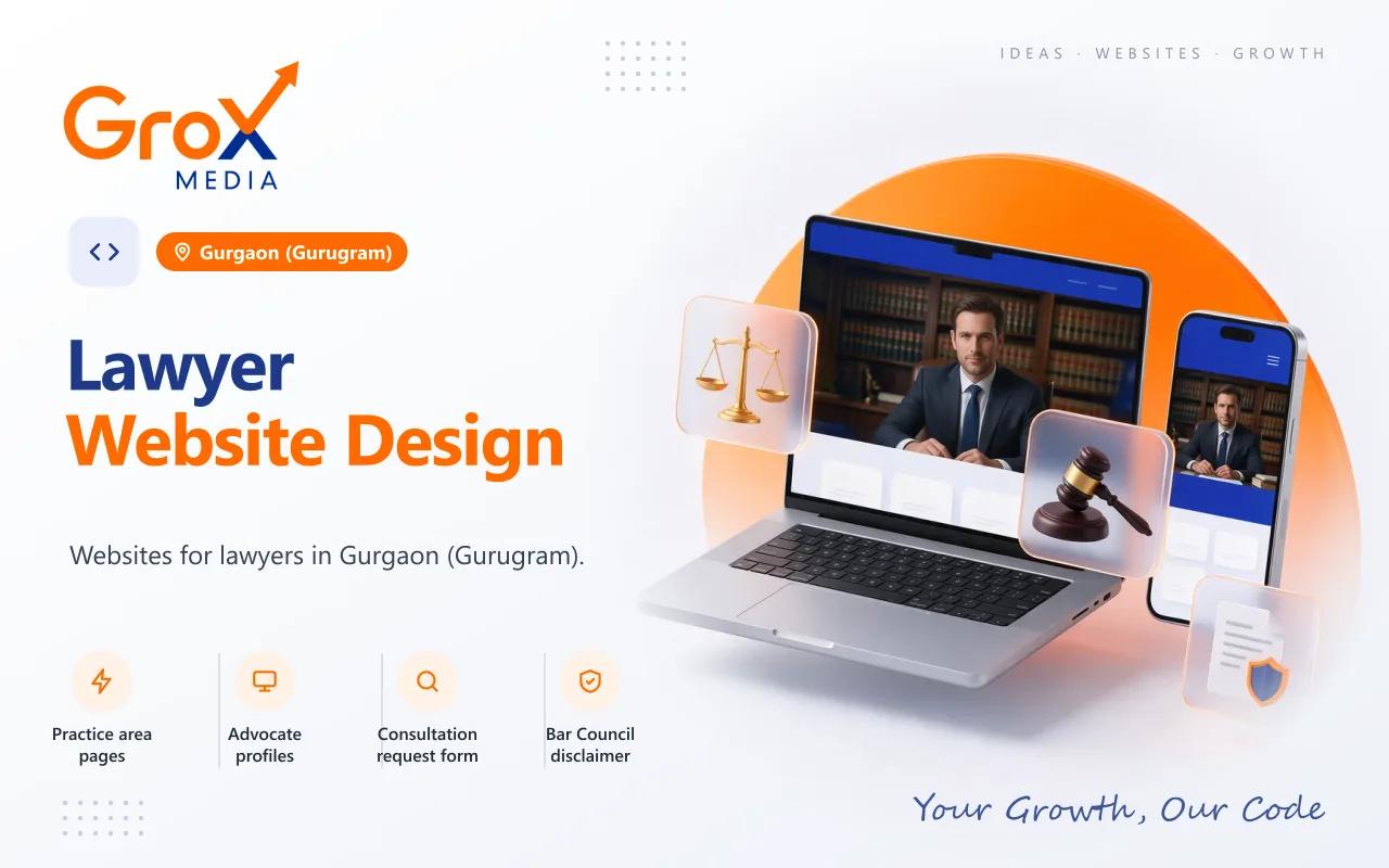 Lawyer Website Designing Company in Gurgaon — Grox Media lawyer website on laptop and mobile
