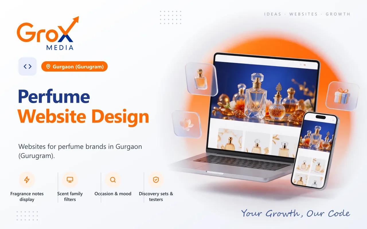 Perfume Website Designing Company in Gurgaon — Grox Media perfume website on laptop and mobile
