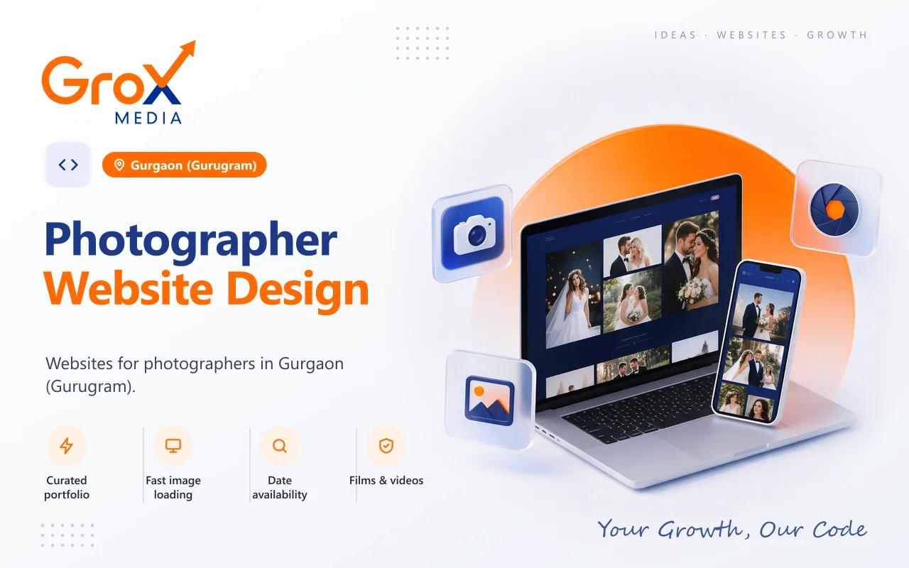 Photographer Website Designing Company in Gurgaon — Grox Media photographer website on laptop and mobile