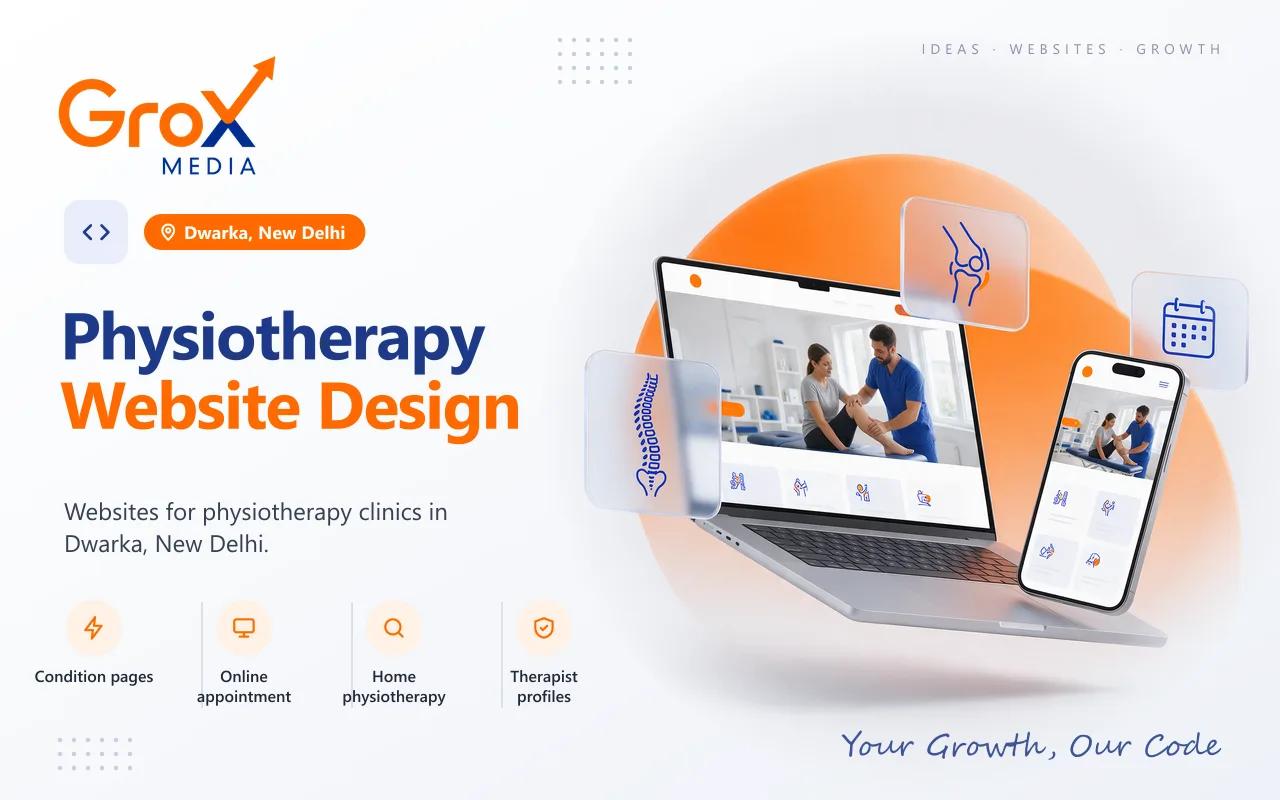 Physiotherapy Website Designing Company in Dwarka — Grox Media physiotherapy website on laptop and mobile