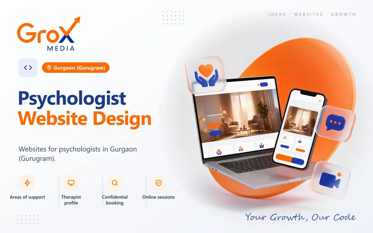 Psychologist Website Designing Company in Gurgaon — Grox Media psychologist website on laptop and mobile
