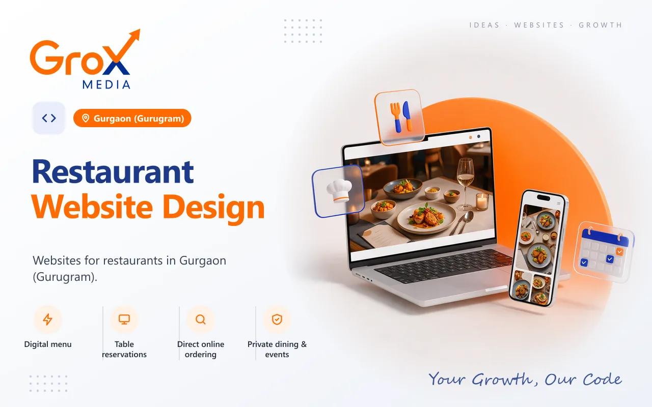 Restaurant Website Designing Company in Gurgaon — Grox Media restaurant website on laptop and mobile