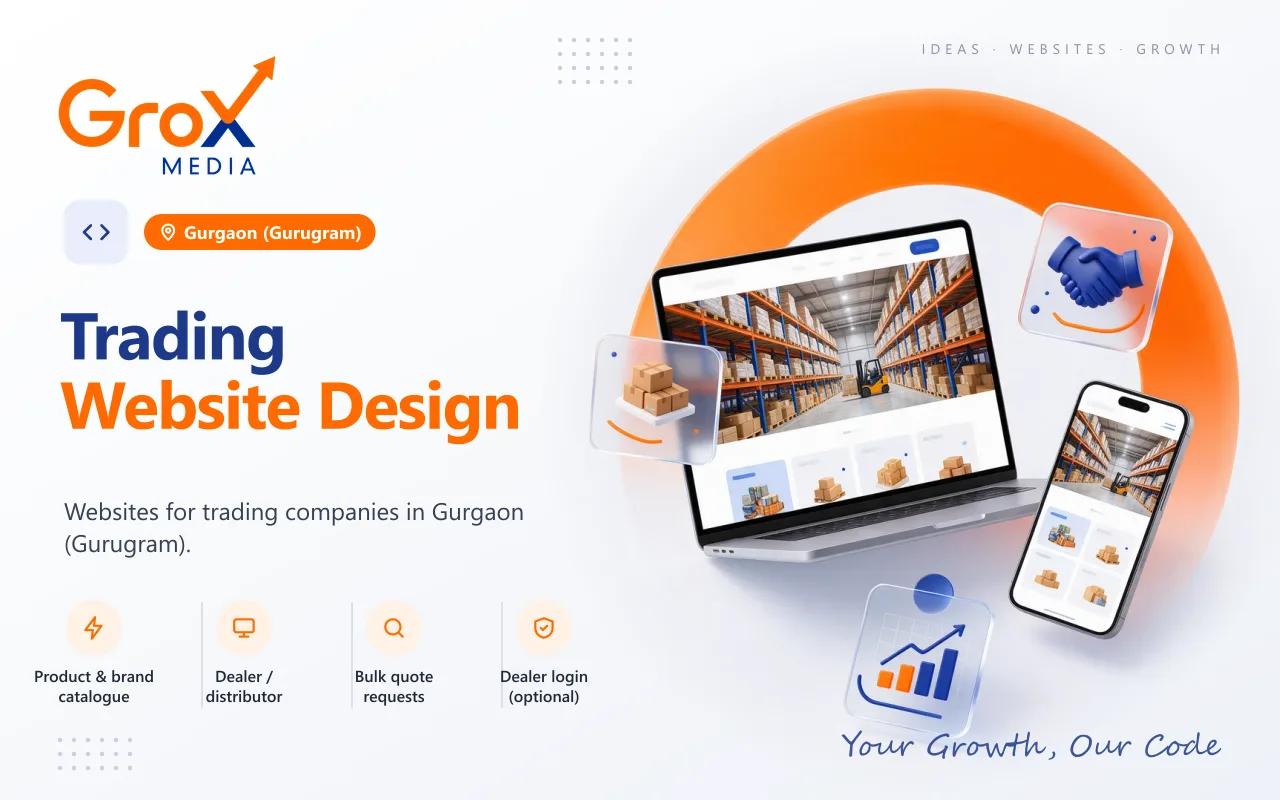 Trading Website Designing Company in Gurgaon — Grox Media trading website on laptop and mobile