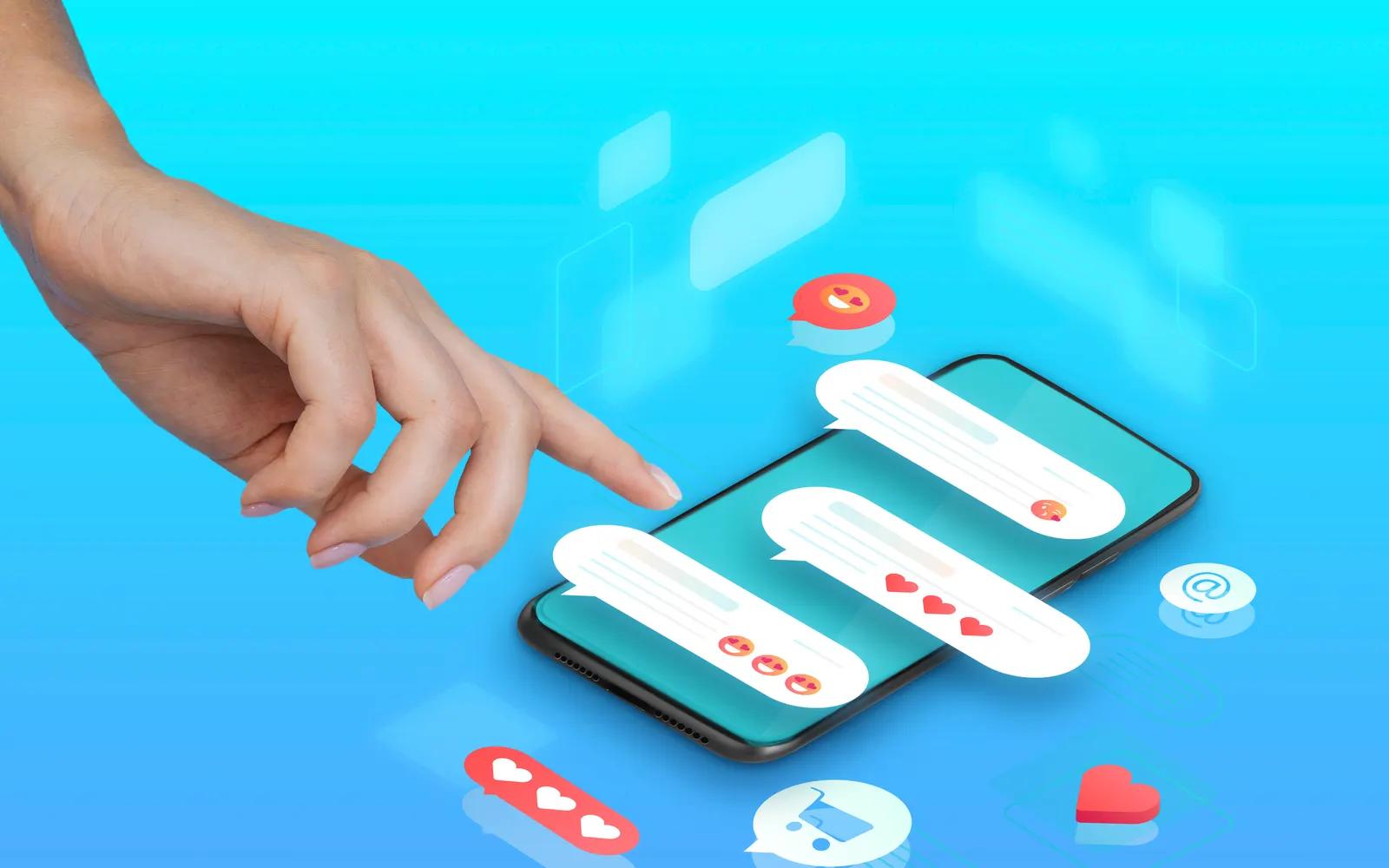 Social media marketing concept with phone and applications